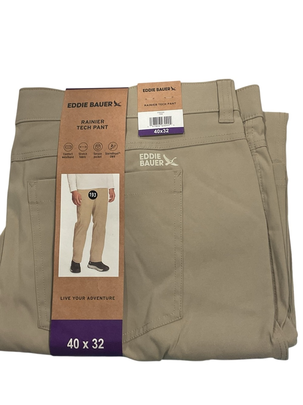 Eddie Bauer Men’s Rainier Tech Pants — Khaki 40 x 32